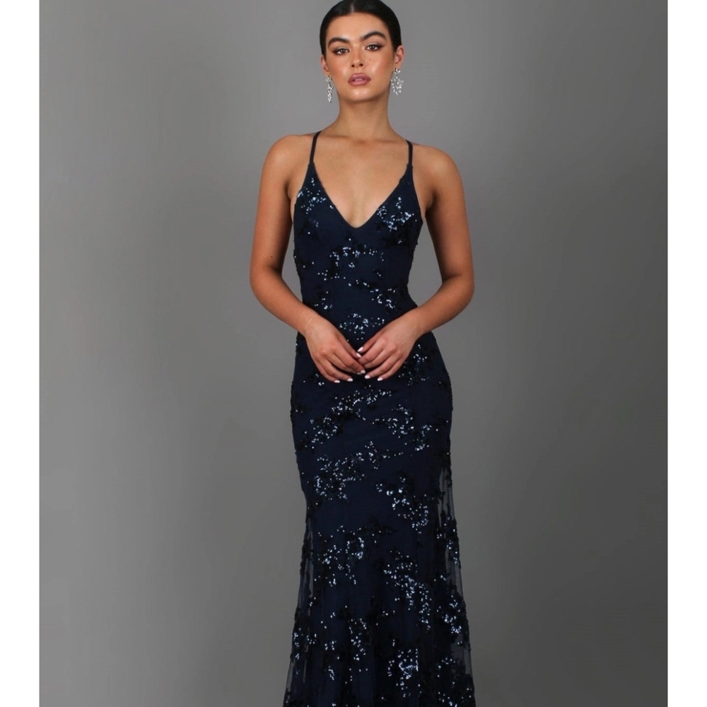 Elegant Navy Blue Sequin Dress